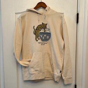 Vans Beige Hoodie with Cat and Bowl Graphic